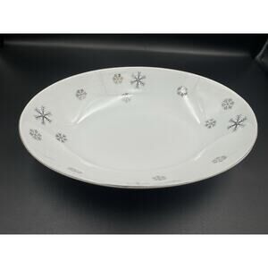 Vintage Seyei Snowy Atomic Snowflake 10” Oval Serving Bowl - Platinum Rim MCM